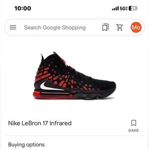 2020 Nike LeBron 17 Infrared. Size 5Y